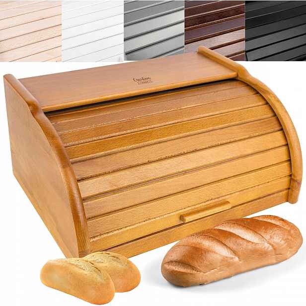 Dřevěný chlebník s vysouvacím víkem 38 x 28,5 x 17,5 cm