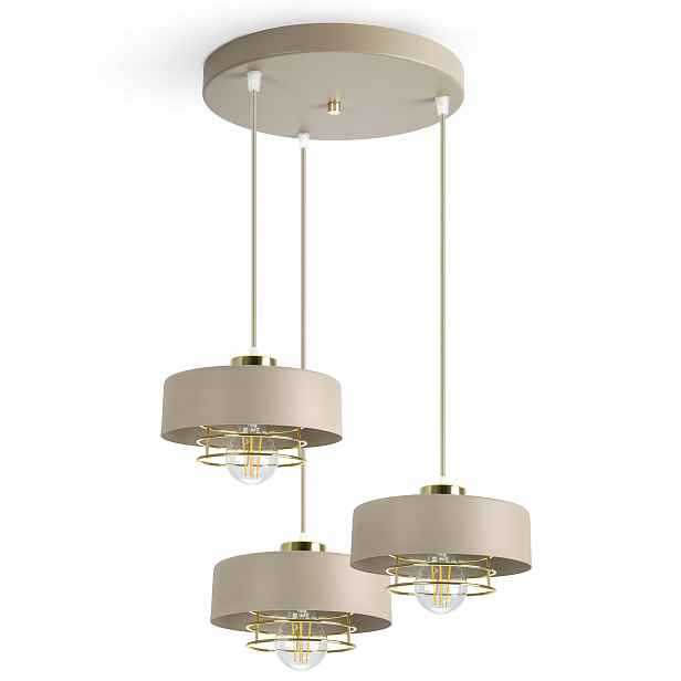 Velká Závěsné Stropní Svítidlo Béžový lustr Ecru Zlato 3xE27 Led 760-EZ3