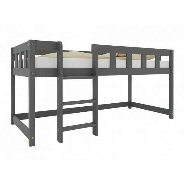 Benlemi Nízká vyvýšená postel PLOTTY s žebříkem 90x200 cm Zvolte barvu: Tmavě šedá, Zvolte stranu: Vlevo, Zvolte variantu: Bez závěsu