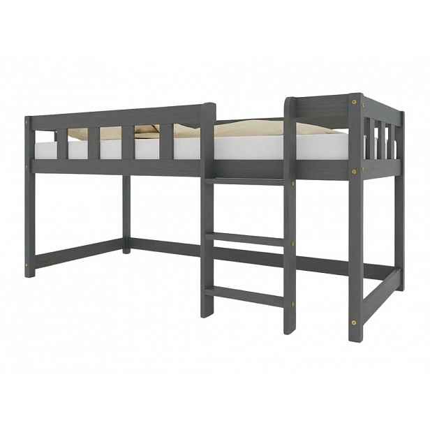 Benlemi Nízká vyvýšená postel PLOTTY s žebříkem 90x200 cm Zvolte barvu: Tmavě šedá, Zvolte stranu: Vpravo, Zvolte variantu: Bez závěsu