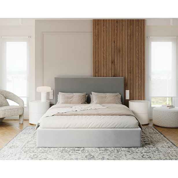 FDM Čalouněná postel Line se zvedacím roštem Paris světle šedá, velikost 200x200