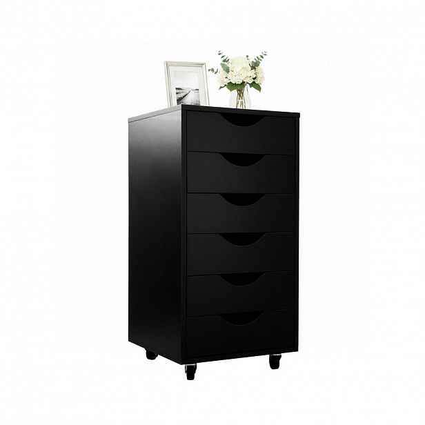 Relaxdays KONTEJNER Černý pojízdný 6 zásuvek MDF 78 cm