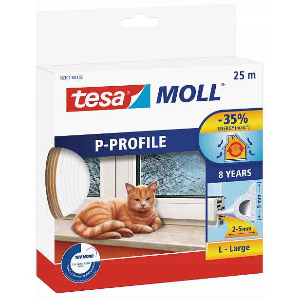 Tesa samolepicí gumové těsnění na dveře oken, bílá, profil P 9 mm x 25 m