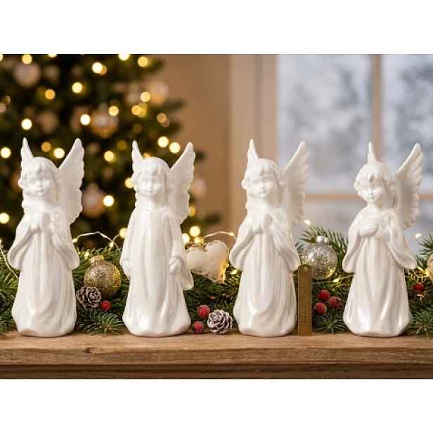 Dekorační soška (mix) Stojící anděl, bílý porcelán