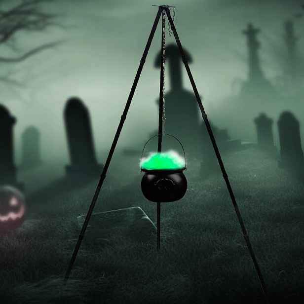 Halloweenský Kotel Čarodějnice Se Stativem A Světlem Dekorace Dům Zahrada Veranda