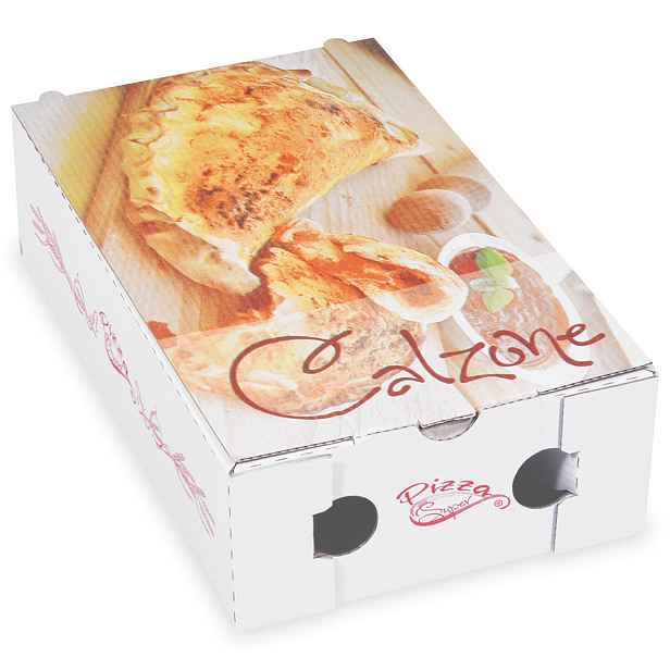 Krabičky na calzone pizzu eko s potiskem vysoké 28 x 17 x 7,5 cm 100 ks