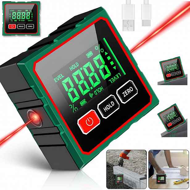 Laserový Úhloměr Digitální Inklinometr 360° S LCD, Přesný, Multifunkční