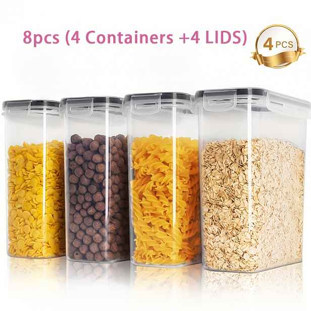 TEMU Sada 8 (4 nádoby + 4 víka) pro skladování cereálií | Vzduchotěsné dózy na potraviny [2 l/70,4 oz], ideální pro organizaci kuchyně a spíže,