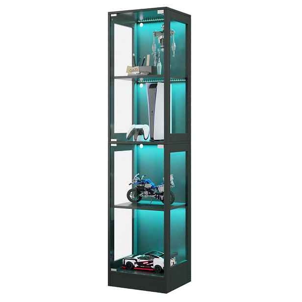 EVRYAE VITRÍNA Sklo MDF se 4 úrovněmi úložného prostoru úzká moderní skříň Push-to-Open design do obývacího pokoje