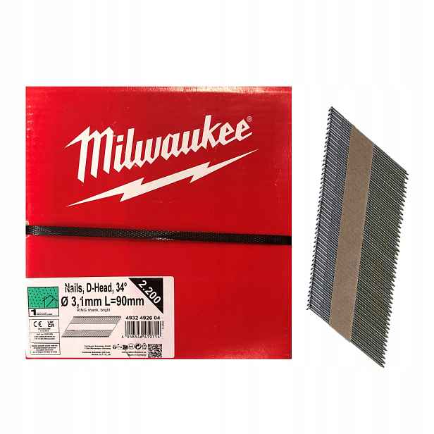 Hřebíky 3.1G x 90 mm 34° 2200 ks Milwaukee 4932492604 Do M18 Ffn