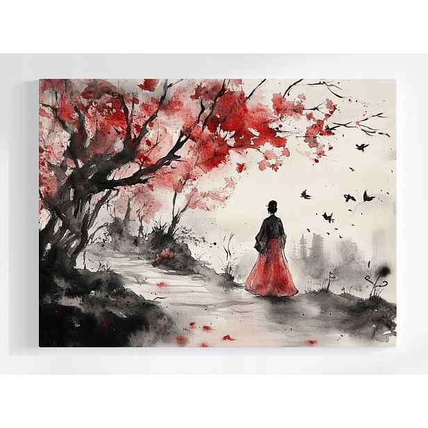 Plakát Krajina Japonsko Asie Žena Dřevo Procházka 100x75