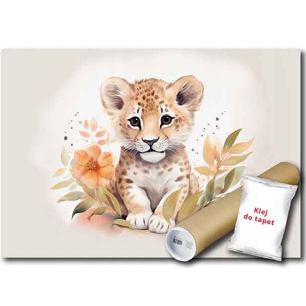 Vinylová Fototapeta Malý Lev Kočka Safari Zoo Afrika Fauna Akvarel 368x254
