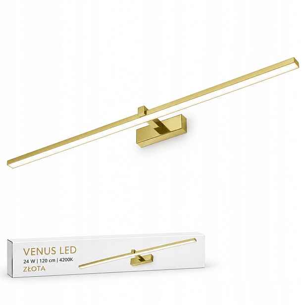 Zlaté svítidlo Venus Led 24W 120 cm nad postel na zeď 4200K IP44 1640lm