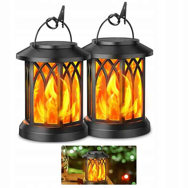 Zahradní Led solární lampa Lampion Lucerna Hřbitovní Svíčka závěsná 2Ks