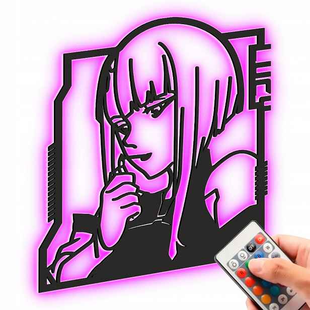 Dřevěný 3D obraz Anime Cyberpunk Lucy Noční Lampa Led Dárek dálkové ovládání