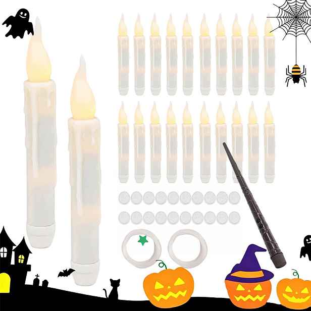 Elektrická svíčka 17 cm Led závěsné svíčky s dálkovým ovládáním a halloweenskou hůlkou