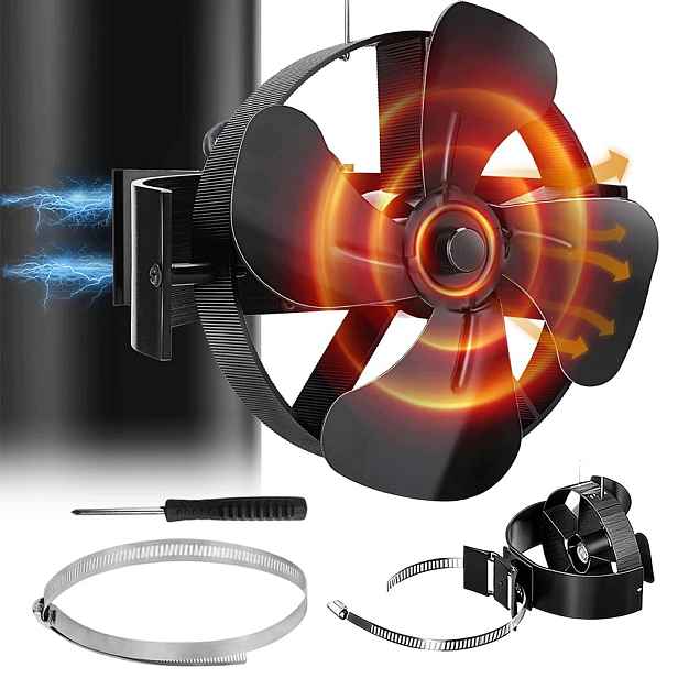 Magnetický krbový ventilátor 1400 ot/min, černý, hliníkový, tichý
