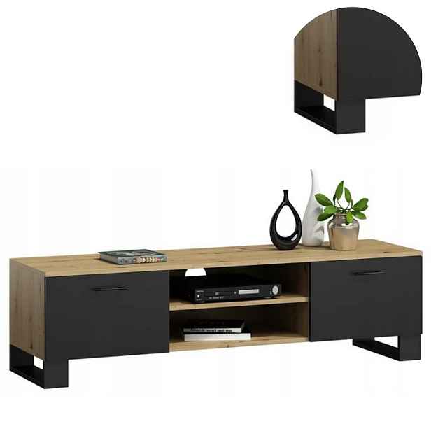 Rtv skříňka Klara 120 cm artisan-černý stolek pod televizor, prostorná komoda