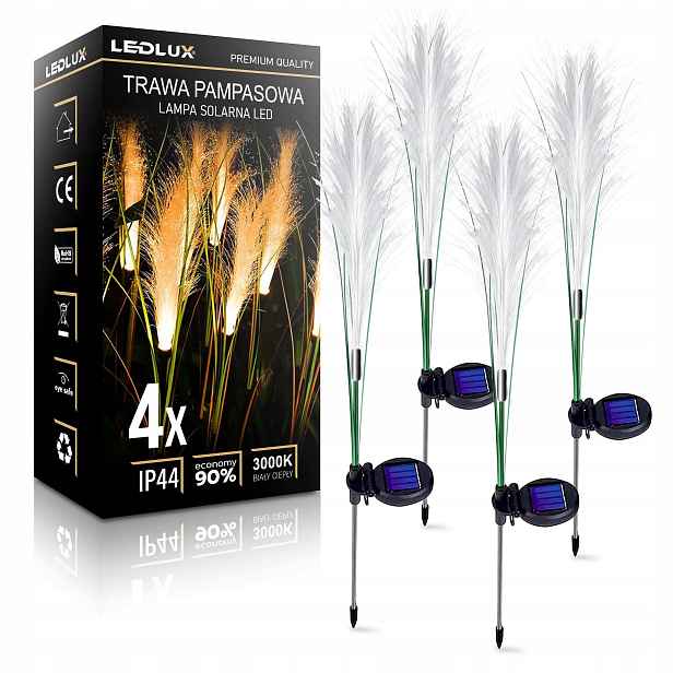4x Led Solární Zahradní Lampa Tráva Pampas Grass Umělé Květy Světla