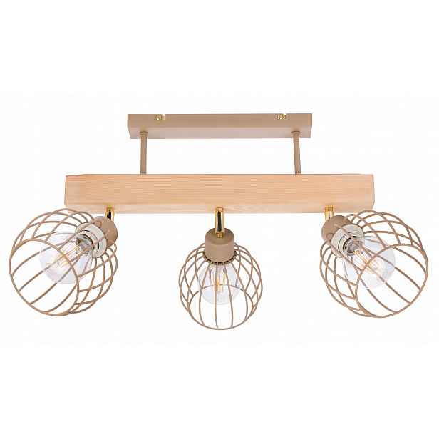 Dřevěná stropní lampa Lustr Stropní Svítidlo 3x Klosz Kula Kaszmir béžová