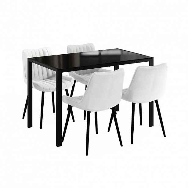Vicco JÍDELNÍ STŮL SESTAVA Grand, Černá, 120 x 70 cm se 4 židlemi (béžové)