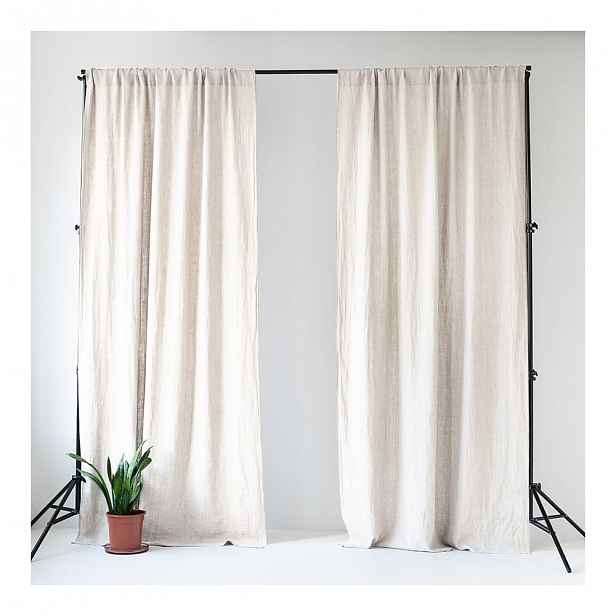 Bílý lněný závěs s tunýlkem Linen Tales Night Time, 250x140 cm, 1 ks