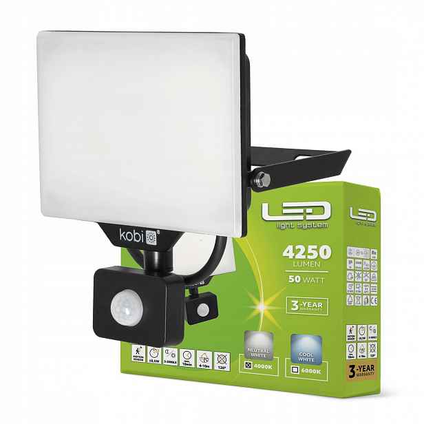 Halogenový Led senzor pohybu soumraku 50W 4000K IP54 Lls