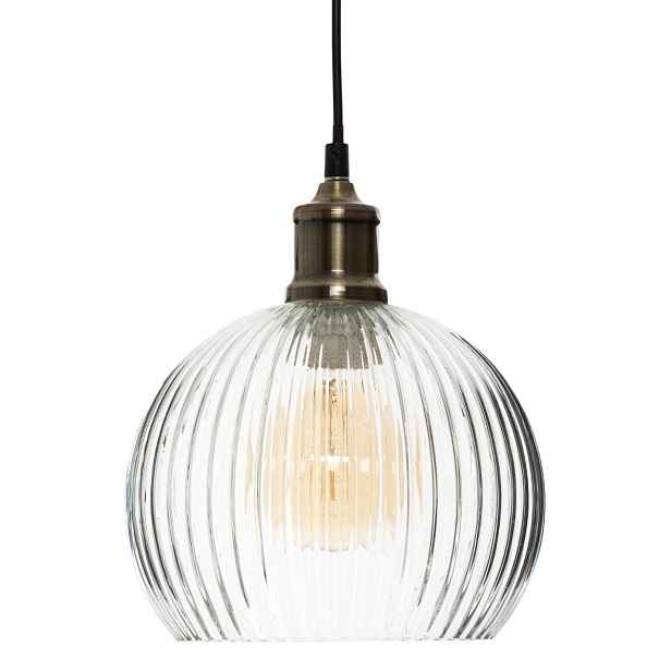 Závěsná Lampa průhledná, Ø 20 cm Do Obývacího Pokoje Skleněná Rýhovaná Koule Sklo