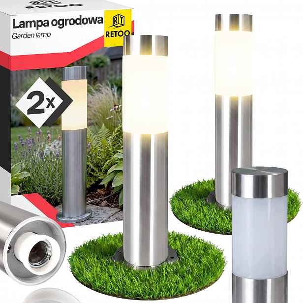 2x Led Zahradní Lampa Stojící Sloupek E27 Venkovní 45 CM Stříbrná