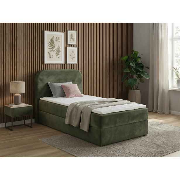 Čalouněná postel boxspring FORENA 90x200 cm tmavě zelená Matrace: Matrace Bonell pružinová