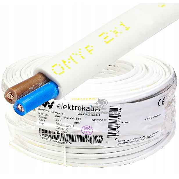 Plochý měděný kabel OMYp 2x1 mm 300/300V Lanko Cu 100 m