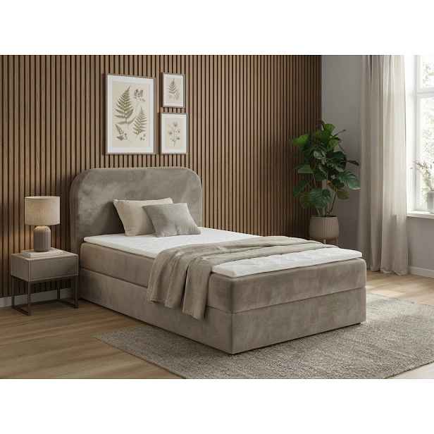 Čalouněná postel boxspring FORENA 90x200 cm béžová Matrace: Matrace Bonell pružinová