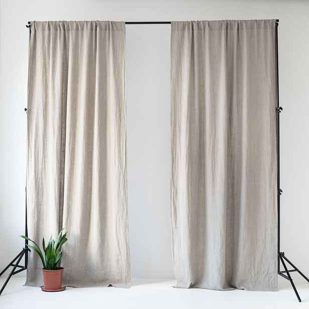 Béžový lněný závěs s tunýlkem Linen Tales Night Time, 250x140 cm, 1 ks