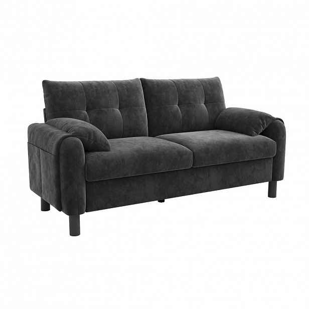 OKWISH DVOUMÍSTNÁ pohovka 158/80/88,5 cm šedá z chenille s měkkými polštáři a bočními kapsami