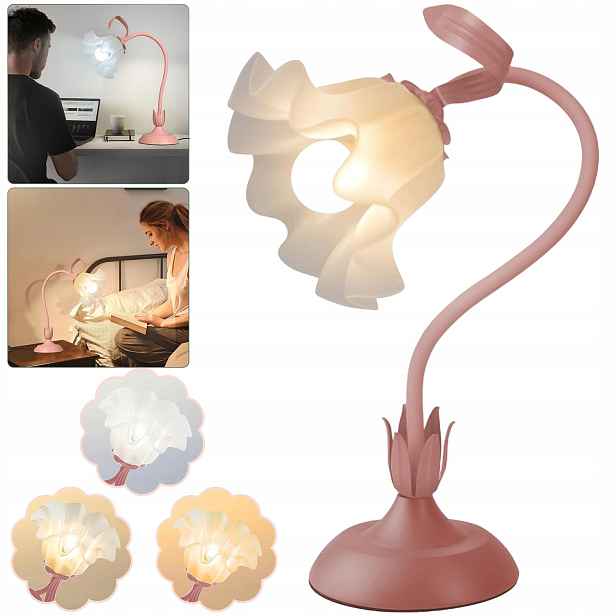 Růžová Led Lampička S Květinou A Pružným Ramenem Pro Čtení V Pokoji