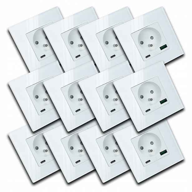 12x Moderní Bílá Elektrická Zásuvka Sklo S Vestavěnou Usb Nabíječkou