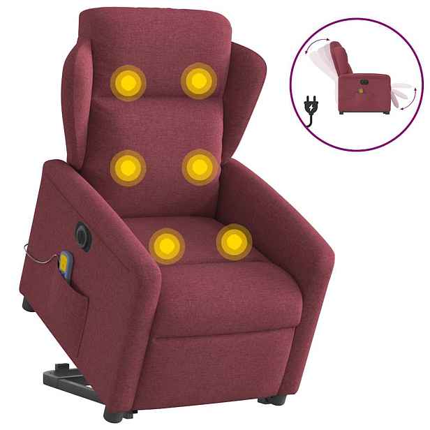 vidaXL Elektrické zvedací masážní polohovací křeslo vínové textil