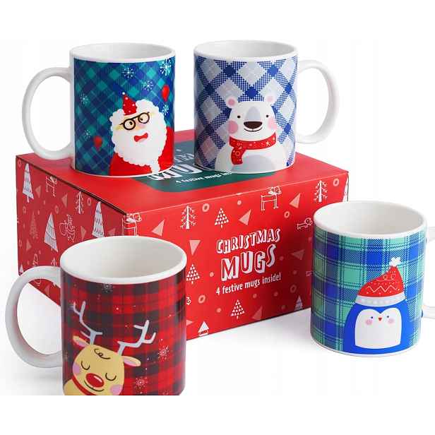 Porcelánový Vánoční Hrnek Sada 4 Kusů Na Horké Nápoje