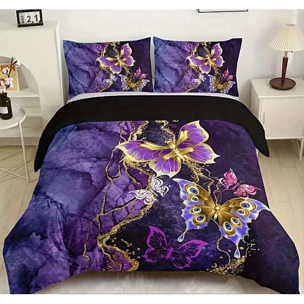 Povlečení Módní motiv motýla a květin z mikrovlákna 240x220 cm, 2 50x72