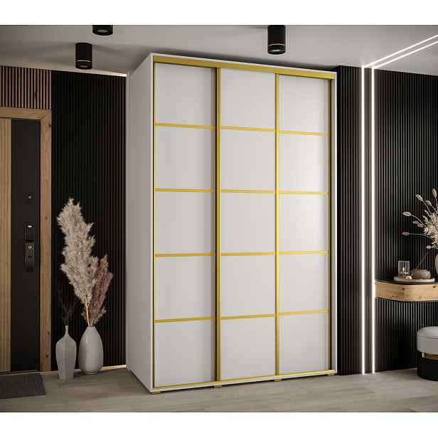 Šatní skříň YVONA 4 - 150/60 cm, bílá / zlatá