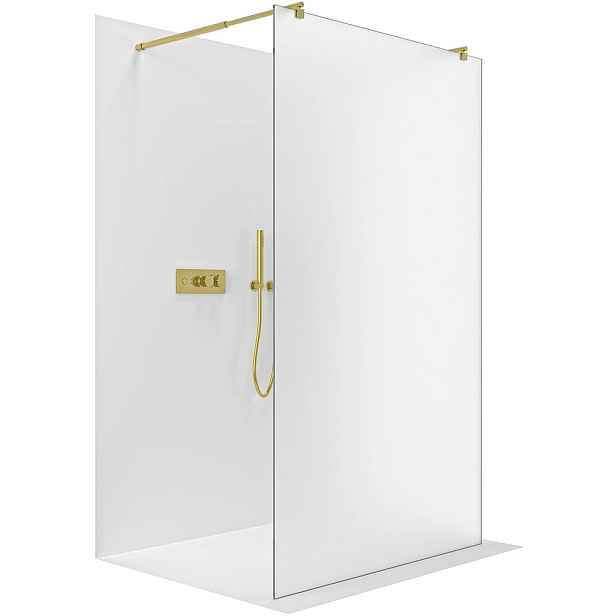 Sprchová zástěna Walk-in Onyx Duo L/P - 8 mm - kulatá vzpěra - zlatá, mléčné sklo - 110x200 cm