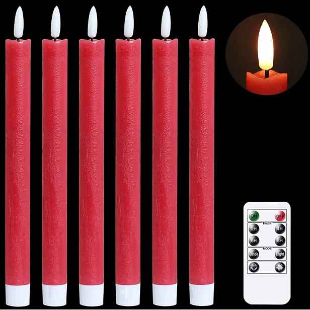 Led svíčky Eldnacele 6 ks červené s dálkovým ovládáním a časovačem 25 cm