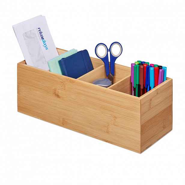 Relaxdays ORGANIZÉR Přírodní bambus 4-přihrádky 12x35x14 cm