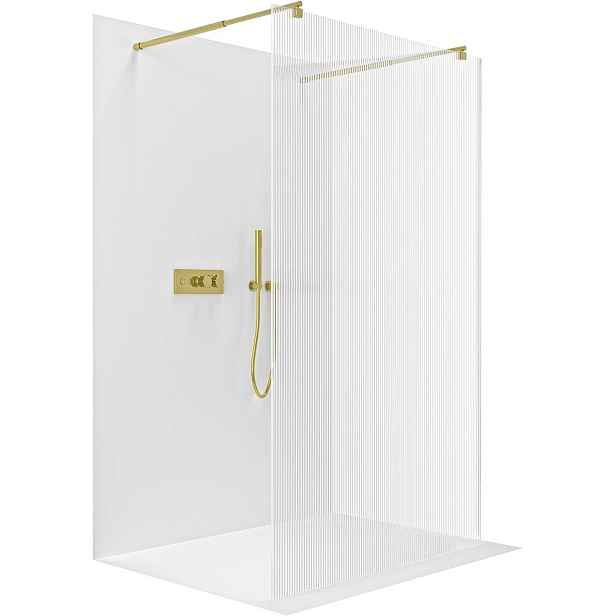 Sprchová zástěna Walk-in Onyx Duo L/P - 8 mm - kulatá vzpěra - zlatá, rýhované sklo - 150x200 cm
