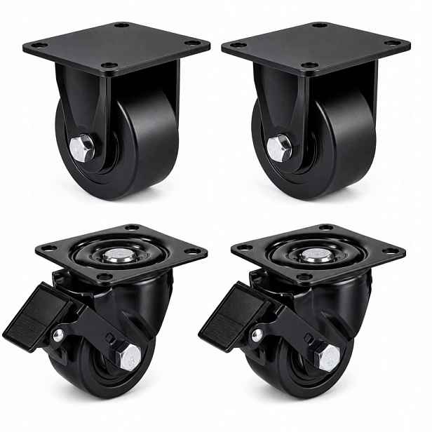 Sada 4 Průmyslových Koleček 75 MM Nylon 2X Brzda 2X Pevná Sada Koleček