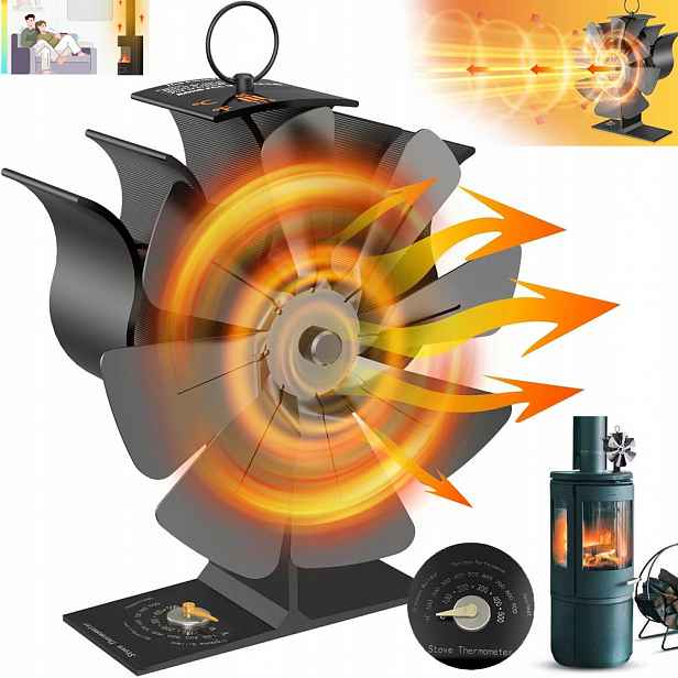 8 Lopatkový Pecní Ventilátor, Komínový Ventilátor Poháněný Teplem, Tichý