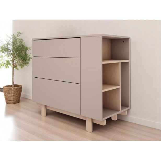 Dětská komoda se třemi šuplíky a otevřeným regálem BASIC mocca