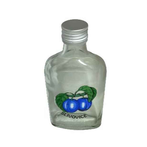 láhev 0,2 l ŠVESTKA (placatka)+kov.uzávěr, sklo