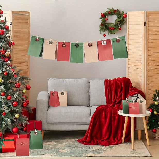 TEMU Balíček 24 papírových tašek, 13 x 24 x 8 cm adventní kalendář k plnění, dárkové tašky, papírové party tašky, adventní tašky s vánočními
