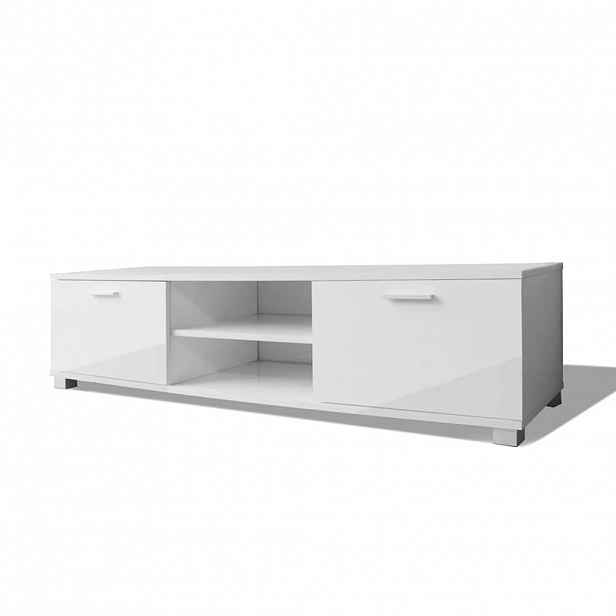vidaXL TV stolek bílý s vysokým leskem 140 x 40,5 x 35 cm